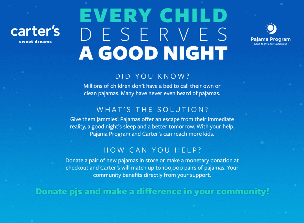 Every child deserves a good night -- Carter's children's store #GivingTueday campaign. 